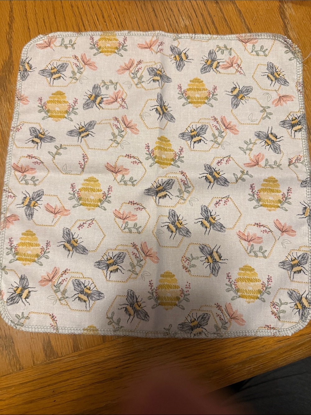 Floral Bee Print Cotton Napkin (reusable paper towels)- White, Yellow & Pink 12